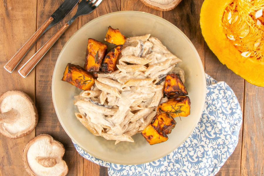 Penne ao Molho de Shitake com Abóbora Cabotian Assada