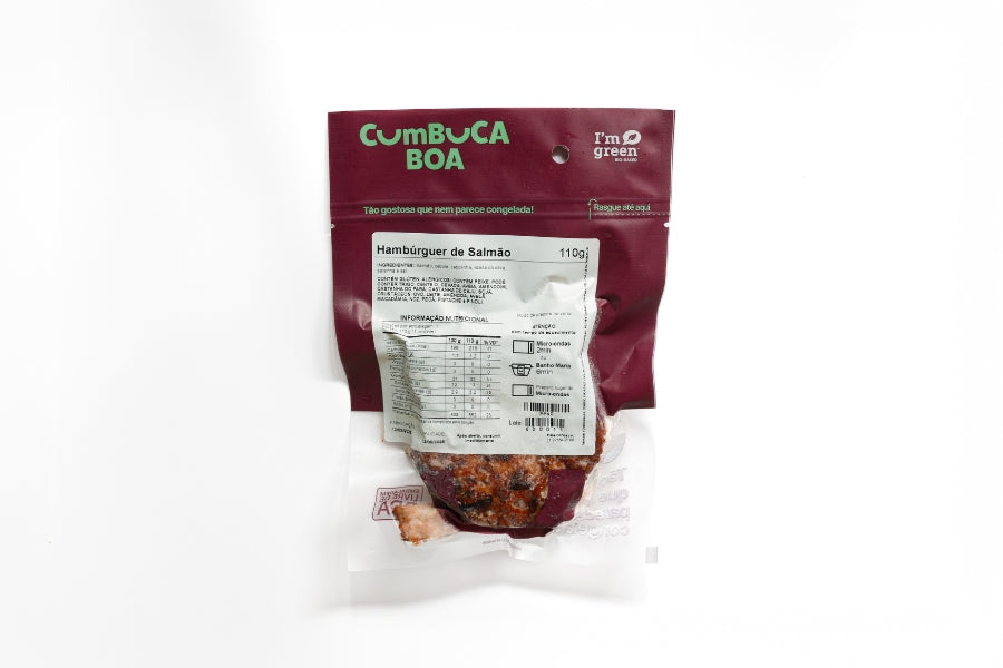 Hambúrguer de Salmão, Arroz Branco e Legumes Grelhados